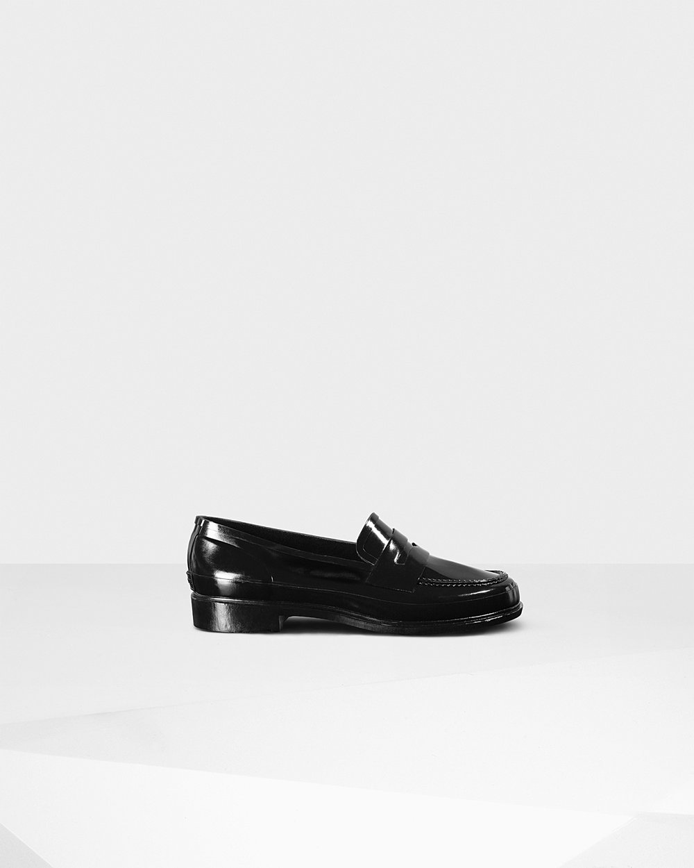 Hunter Original Gloss Penny Loafers - Store Womens Black - NLRUXW178